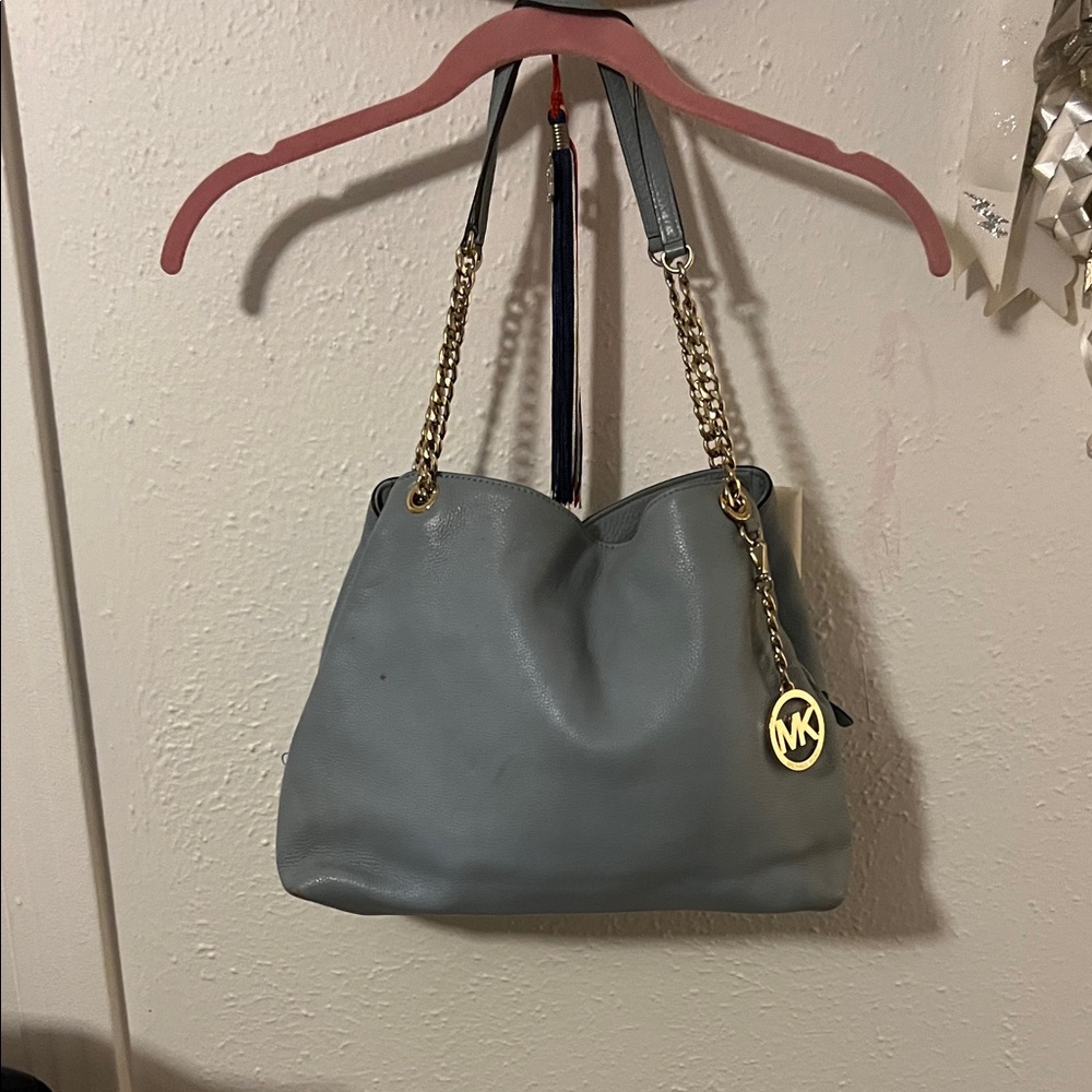Michael Kors Gray Shoulder Bag with Gold Accents